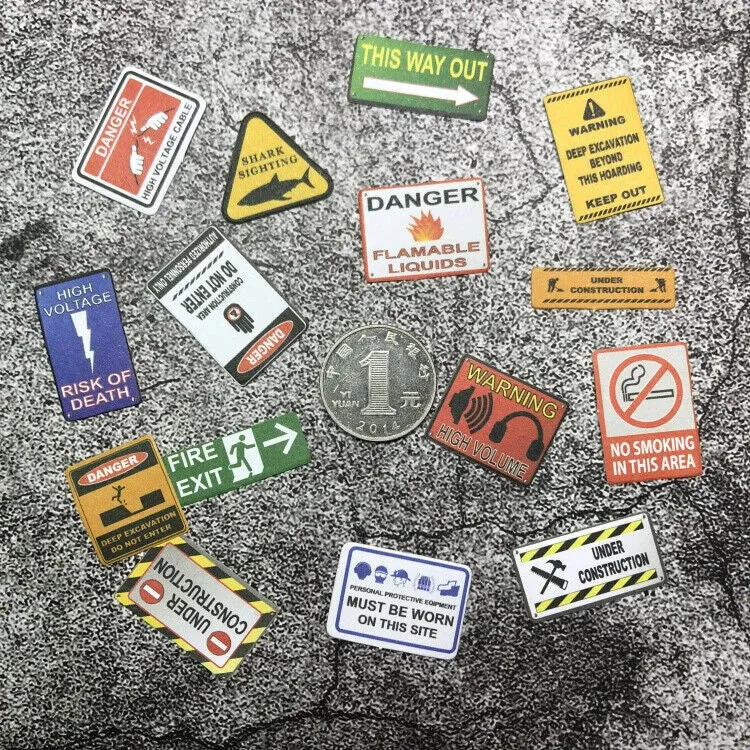 1/12 Prop Warning Signs (Set of 15) - Suitable for 6'" Inch Action Figures