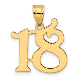 14k Yellow Gold Polished Finish Number 18 Charm Pendant