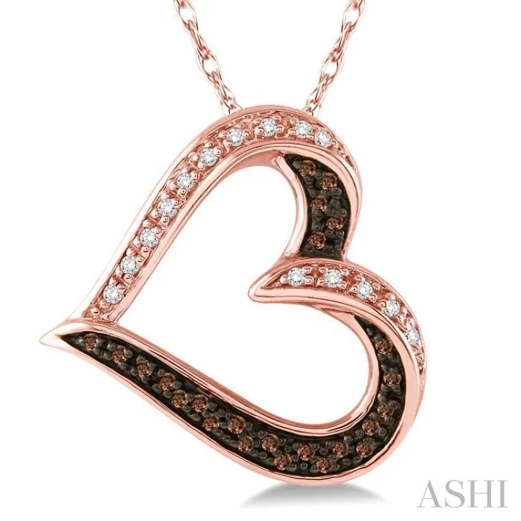 1/5 Ctw Round Cut White and Champagne Brown Diamond Heart Pendant in 10K Rose Gold with Chain