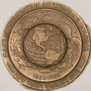 1964 New York Worlds Fair 64mm Bronze Medal Medallic Art Co. In Original Box