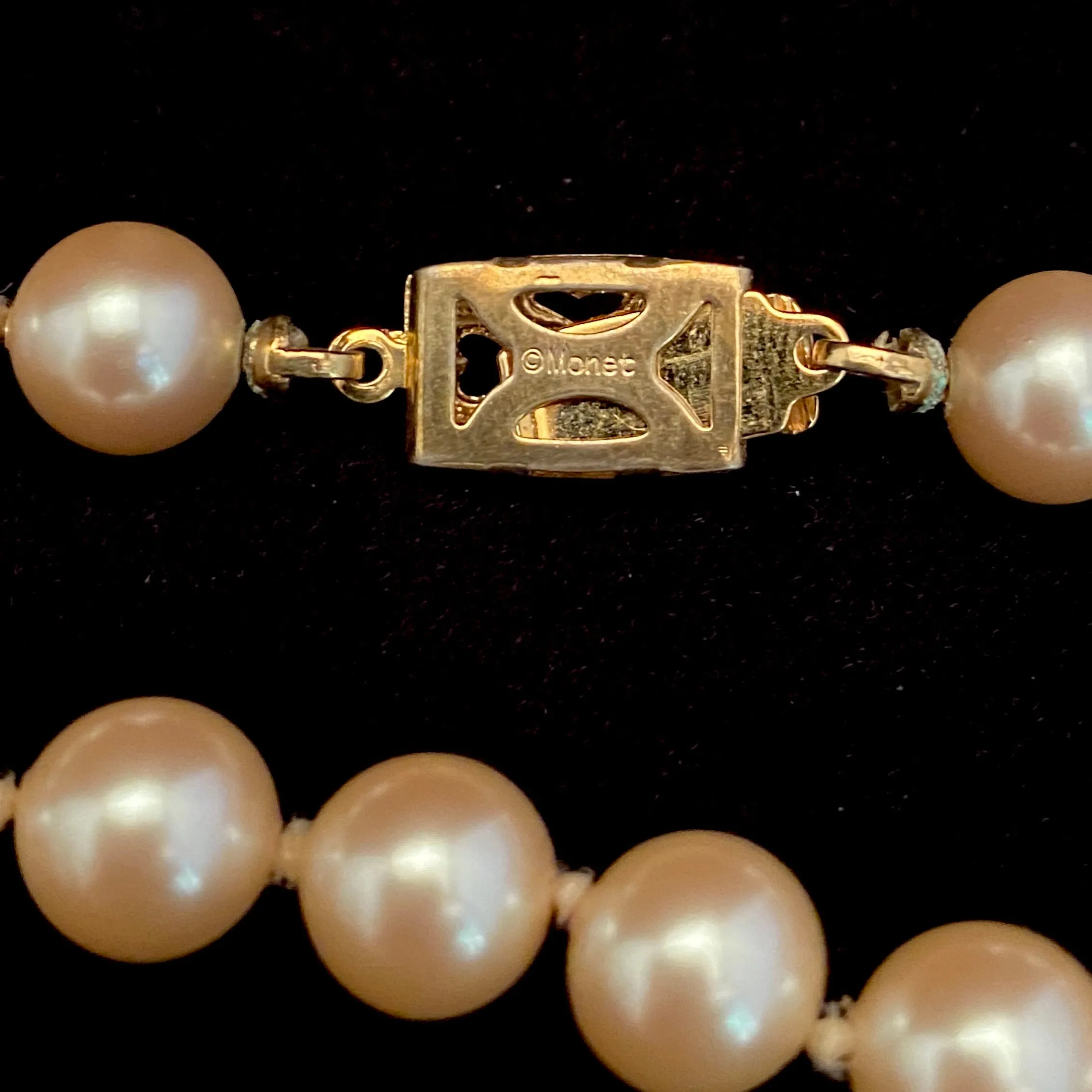 1980s Monet Hand Knotted Faux Pearl Necklace