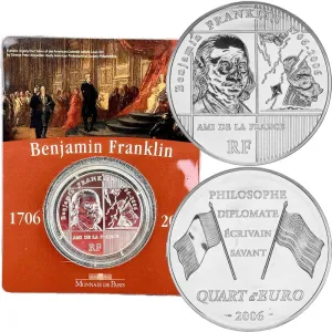 2006 France Silver 1/4 Euro 300th Anniversary of Benjamin Franklin - Gem Uncirculated