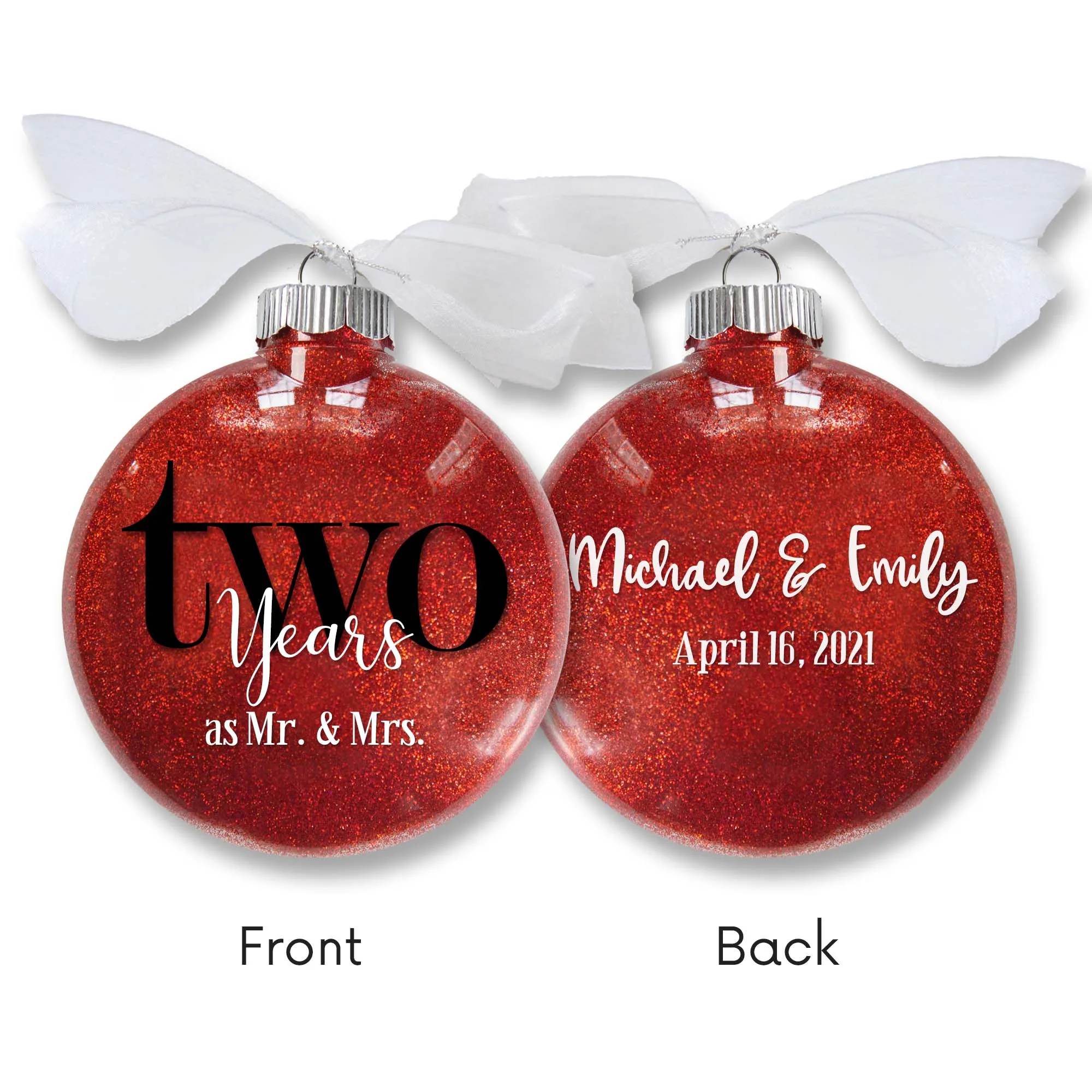 2nd Wedding Anniversary Glitter Christmas Ornament