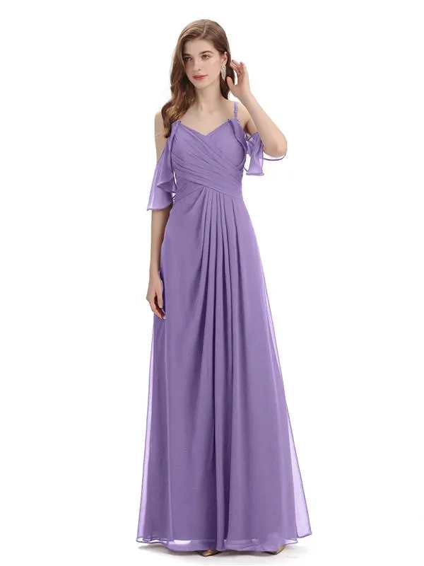 A-line off the Shoulder Spaghetti Straps Floor-Length Bridesmaid Dresses