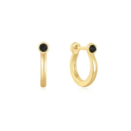 Ania Haie Black Agate Huggie Hoop Earrings