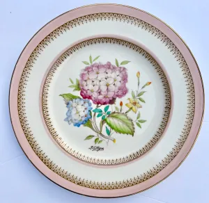 Antique Signed Hand Painted Hydrangeas Botanical Transferware Plate  English Cottage