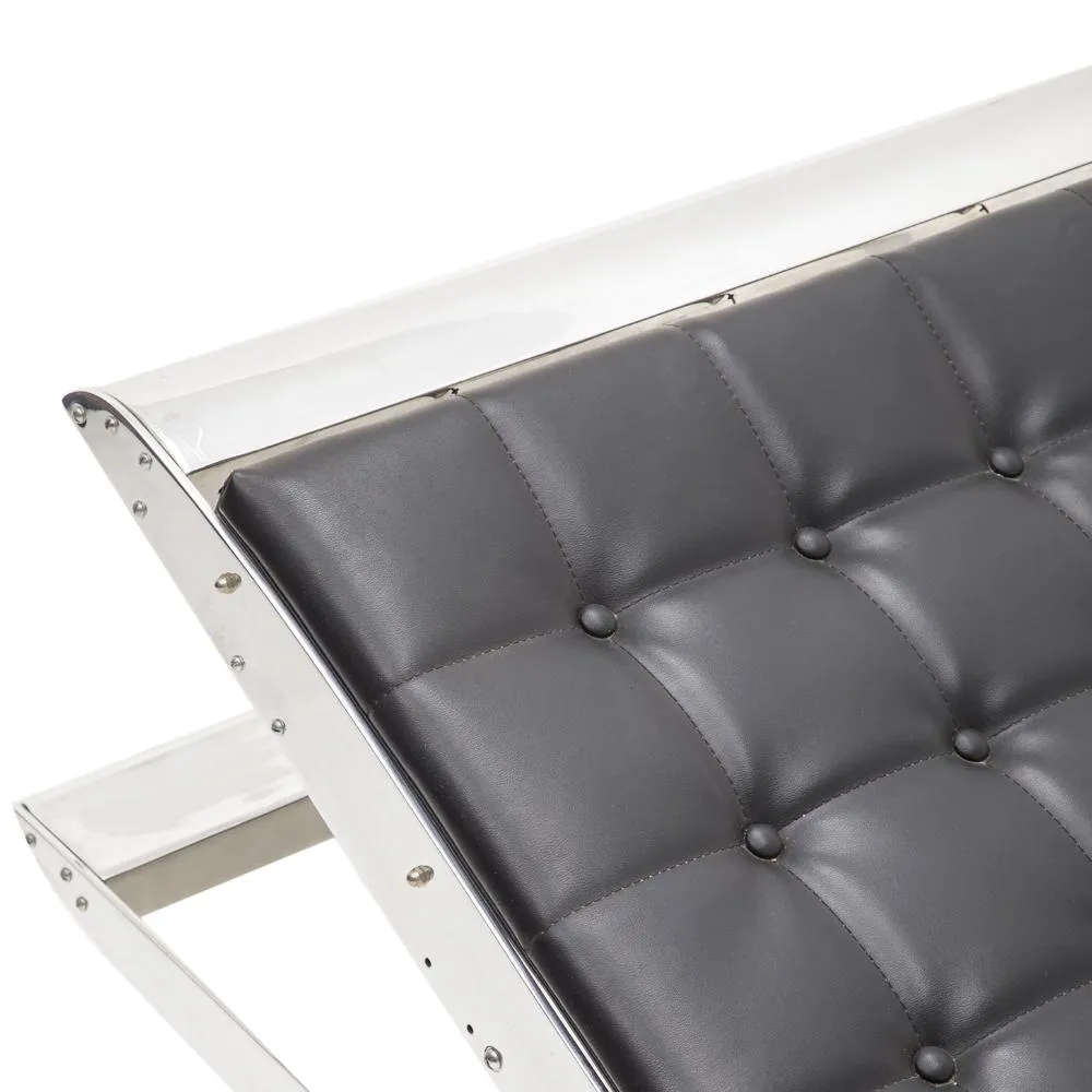 Black Leather Aluminum Frame Chaise Lounger