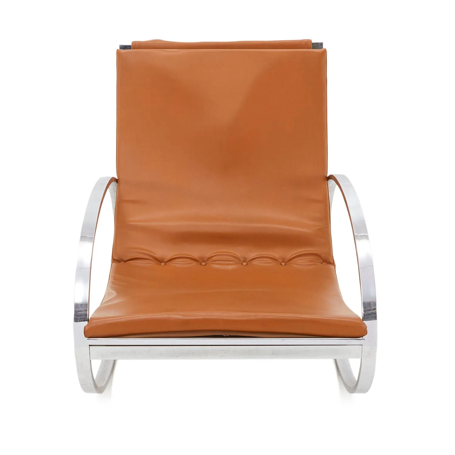 Brown Leather & Chrome Modern Rocking Chair