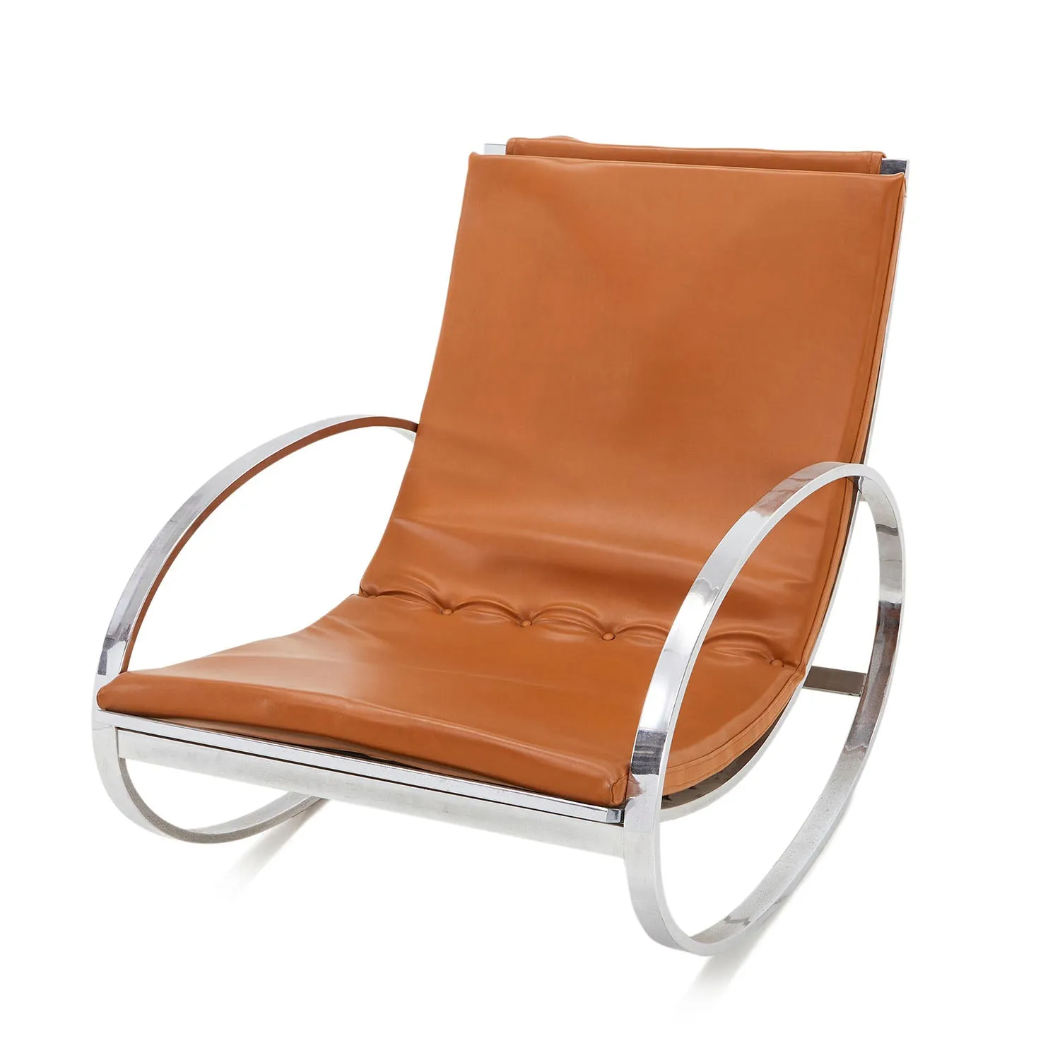 Brown Leather & Chrome Modern Rocking Chair