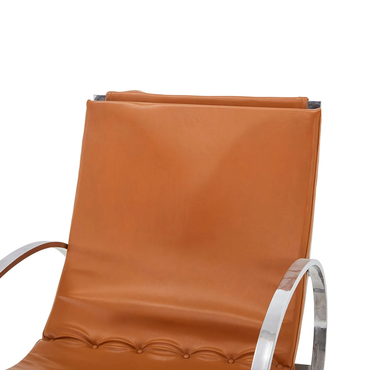 Brown Leather & Chrome Modern Rocking Chair