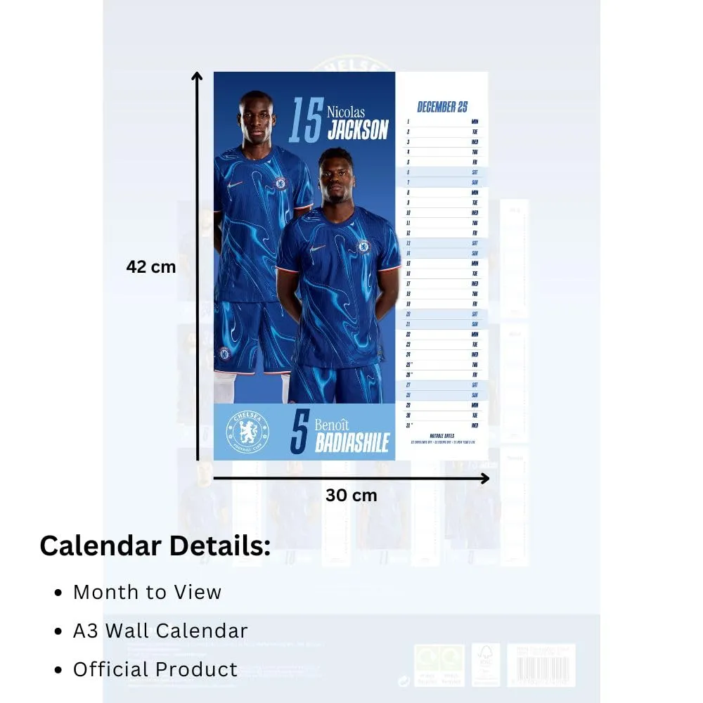 Chelsea FC A3 Calendar 2025