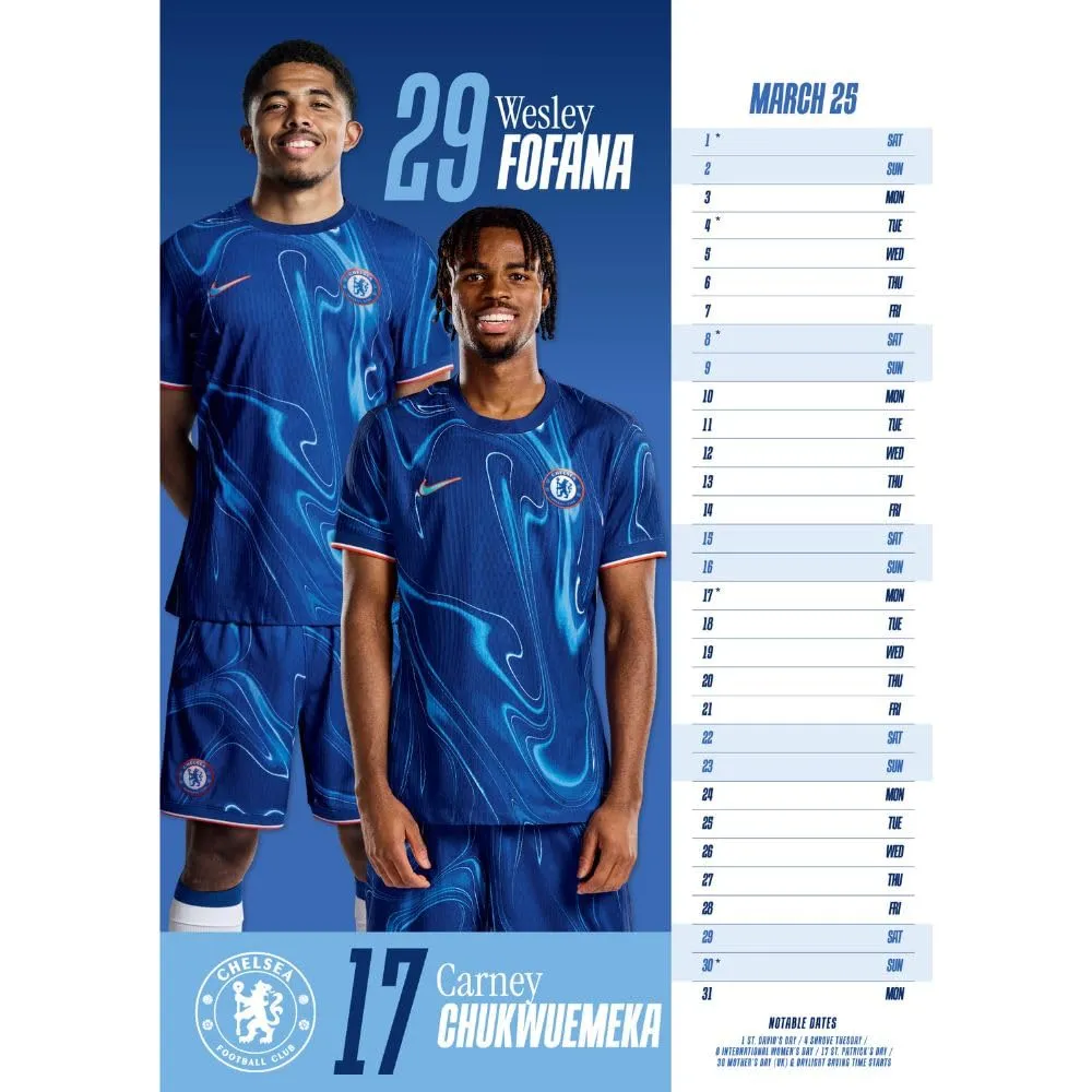 Chelsea FC A3 Calendar 2025