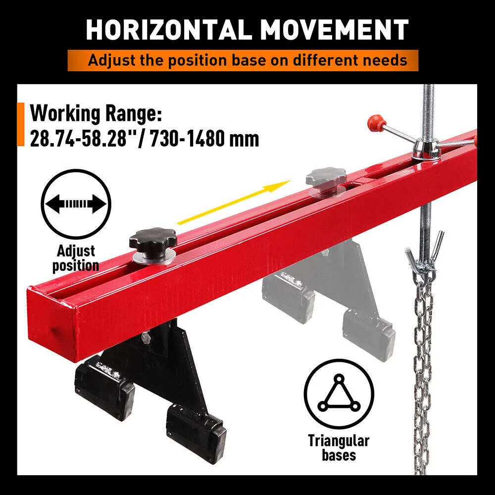 Heavy-Duty Dual Hook Engine Support Bar, 1100Lb, Adjustable