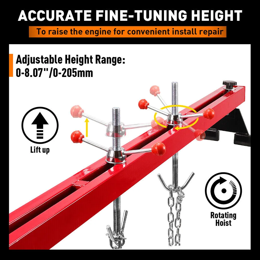 Heavy-Duty Dual Hook Engine Support Bar, 1100Lb, Adjustable