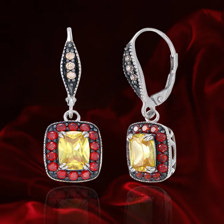 Luscious Vintage Inspired Yellow, Garnet and Champagne Drop Earrings