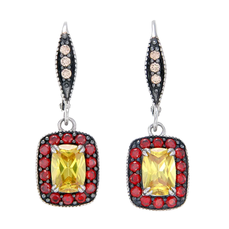 Luscious Vintage Inspired Yellow, Garnet and Champagne Drop Earrings