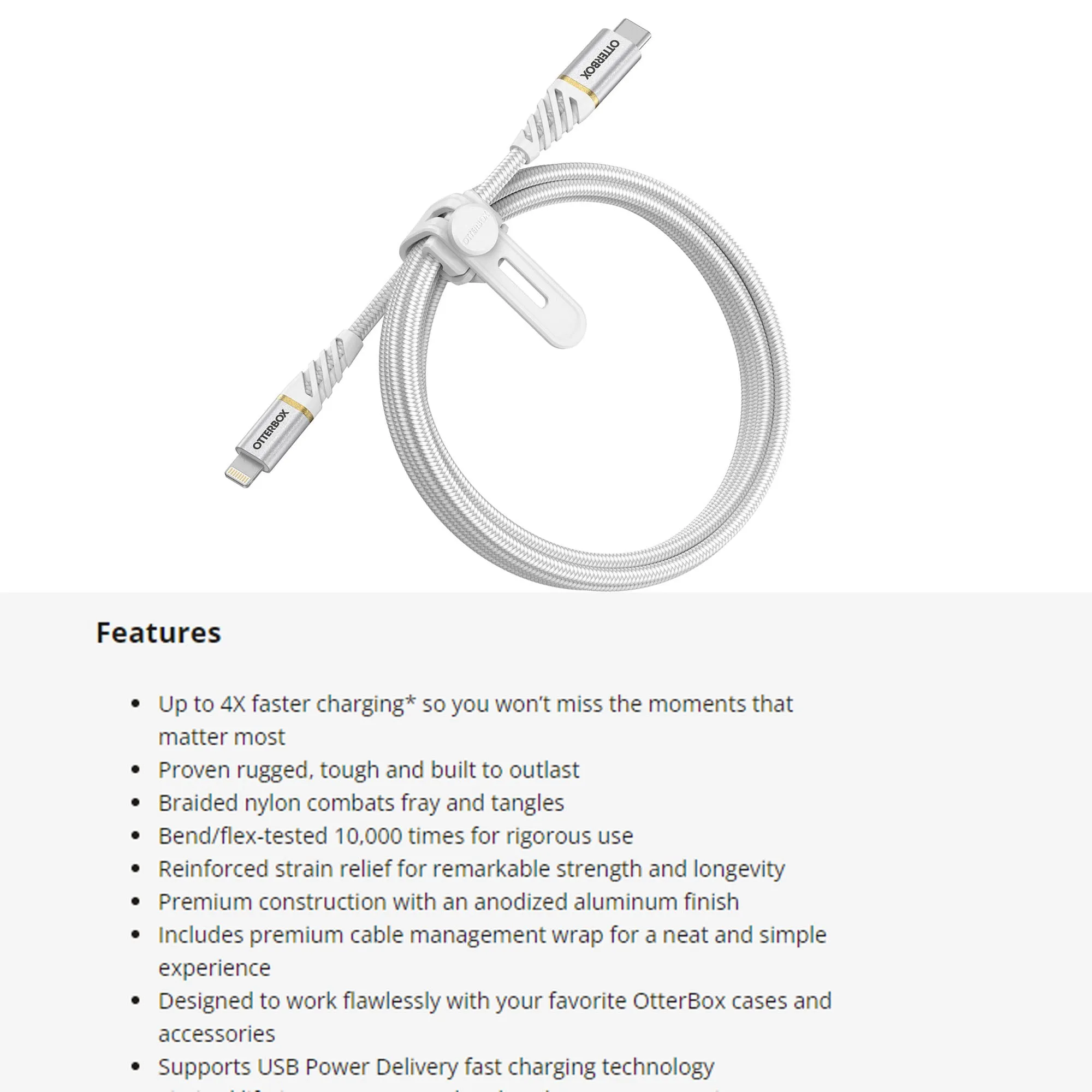 Otterbox Lightning to USB-C Fast Charge Premium Cable 2 meter - Sky White (Barcode: 840104218204 )