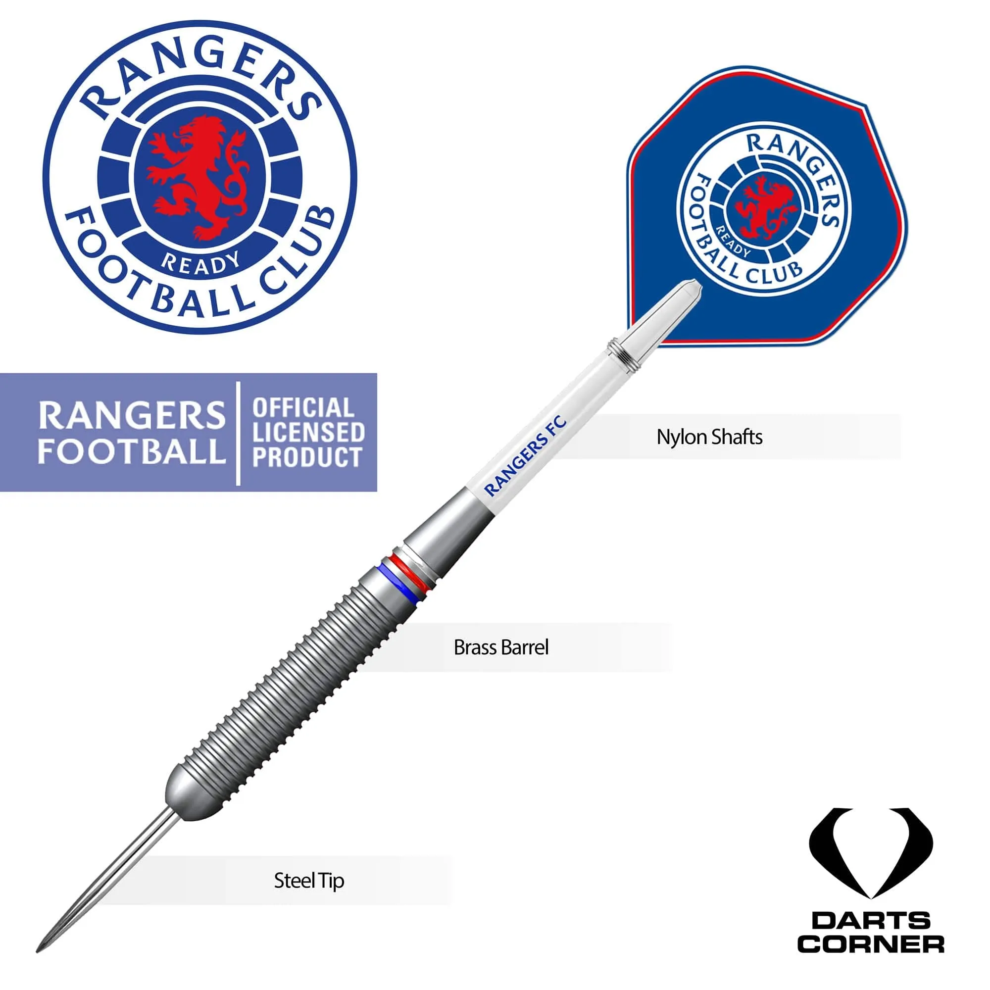 Rangers FC Darts - Steel Tip Brass - Official Licensed - RFC - 22g