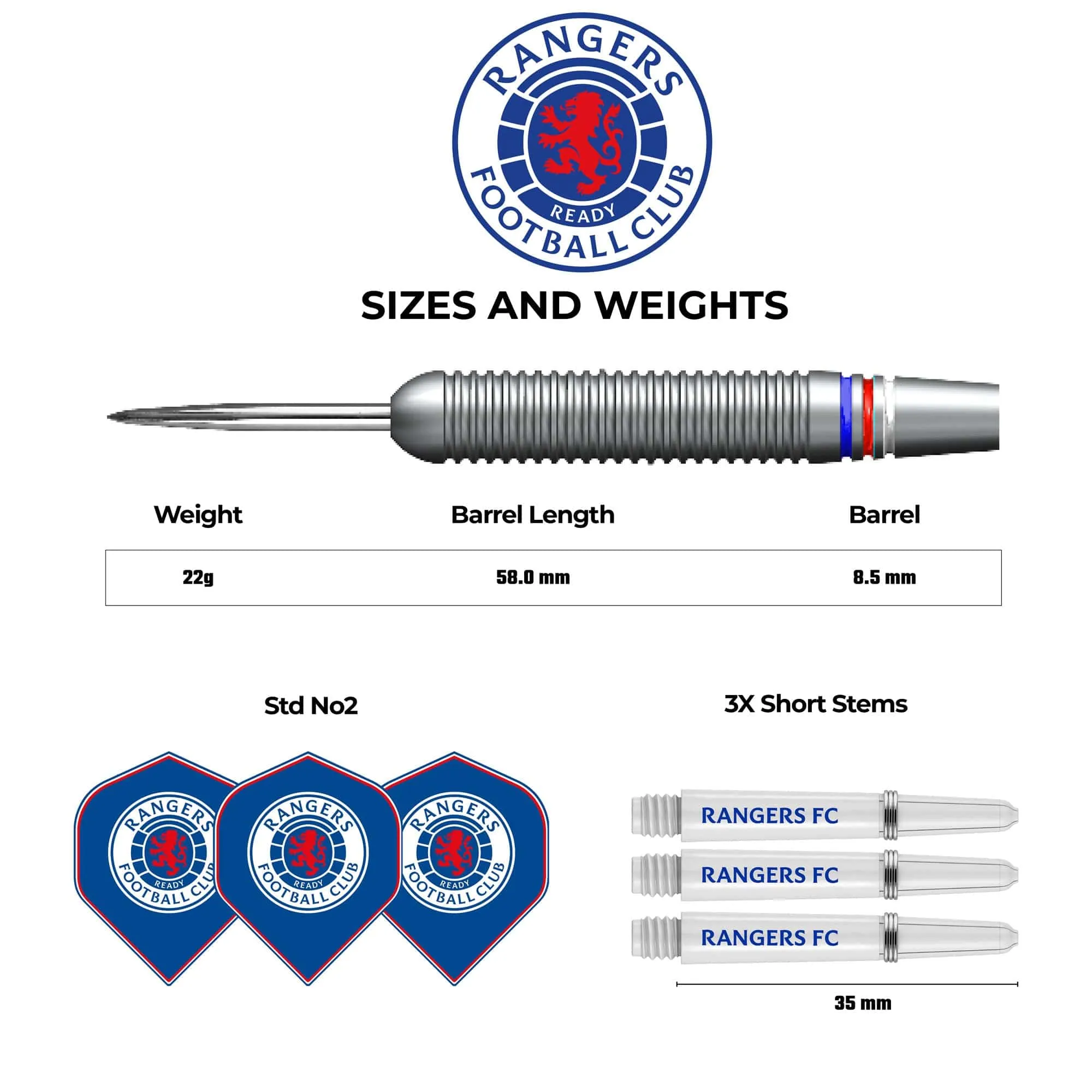 Rangers FC Darts - Steel Tip Brass - Official Licensed - RFC - 22g