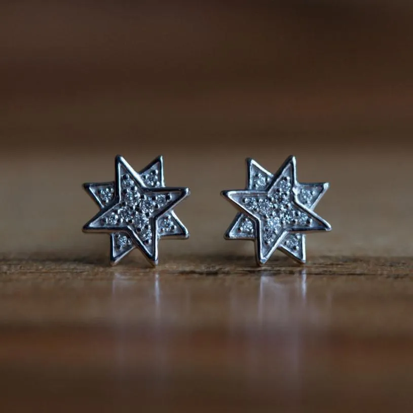 SAMPLE SALE- Solid Gold Star Diamond Earrings - Conflict free natural diamonds in a white gold cluster antique star earring design