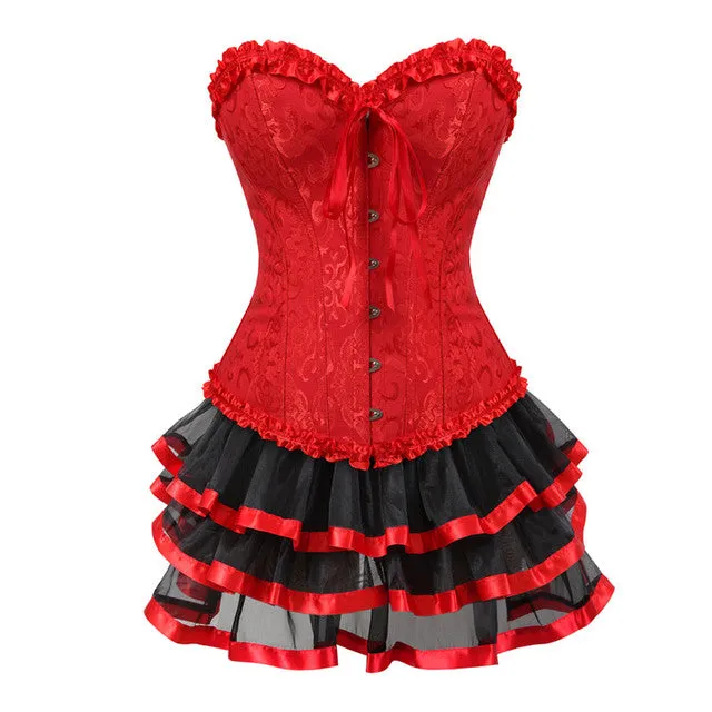 Steampunk Gothic Corset Skirt Burlesque Dress Costume Set