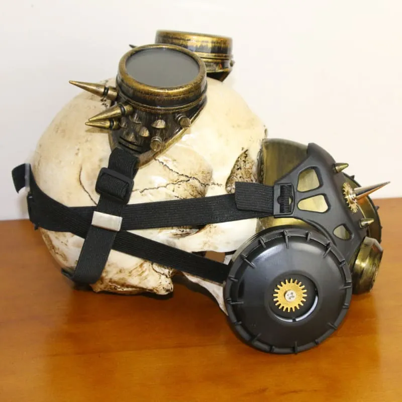 Vintage Bronze Steampunk Cosplay Gas Mask with Skull and Sun Symbols