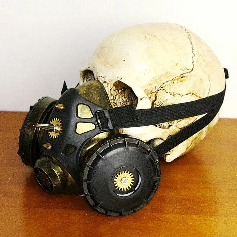 Vintage Bronze Steampunk Cosplay Gas Mask with Skull and Sun Symbols