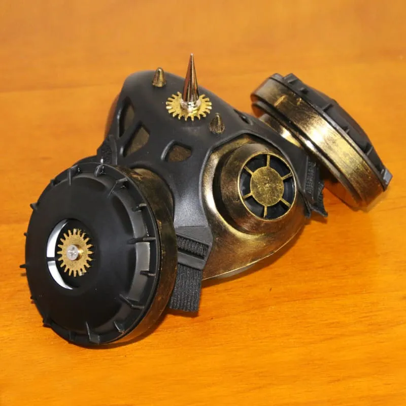 Vintage Bronze Steampunk Cosplay Gas Mask with Skull and Sun Symbols